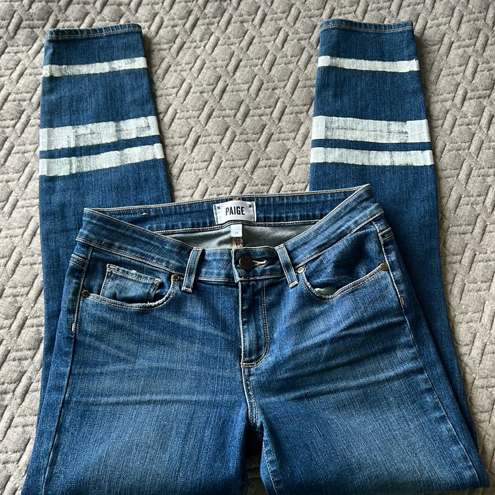 PAIGE Women's Skinny Jeans - Blue with White Stripes
